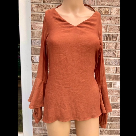 Rust Brown Bell Sleeve Boho RO&DE Top - Picture 6 of 6